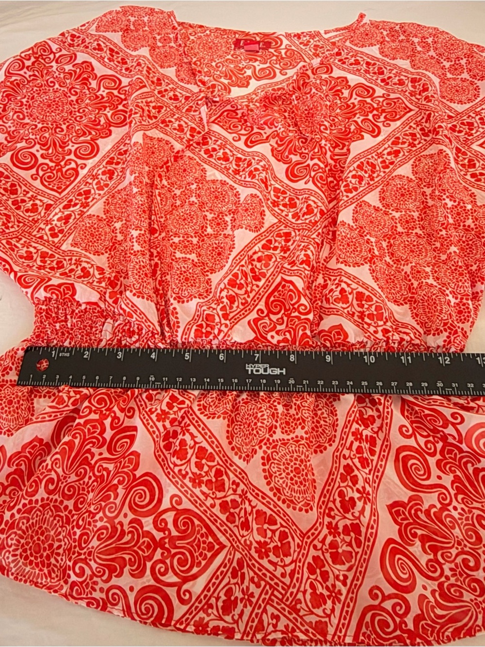 Elle Red and White Patterned Short Sleeve Blouse - Picture 5 of 7